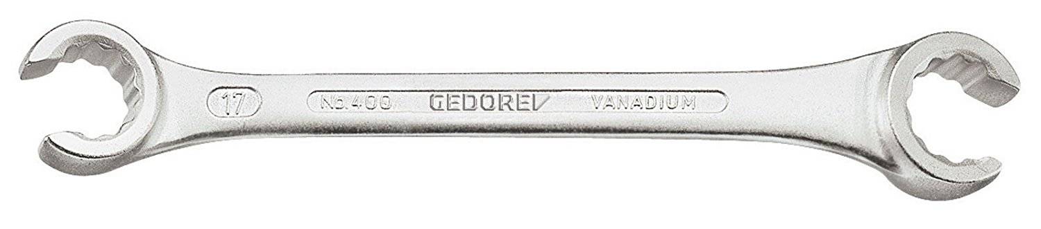 Silver fork spanner with embossed brand name 'GEDORE VANADIUM'. Suitable for specific bolt sizes at both ends.