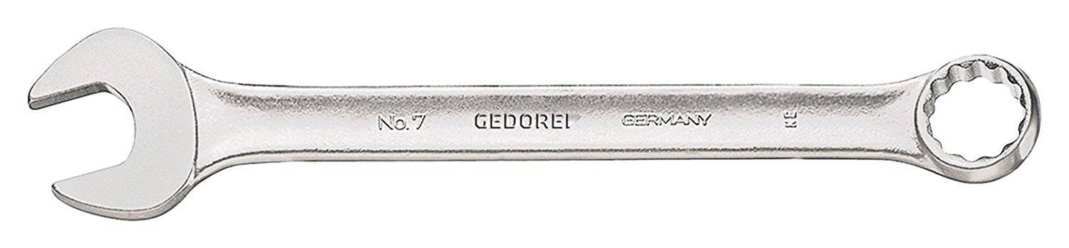 A silver-coloured spanner with the inscription 'GEDORE, No. 7, GERMANY'.