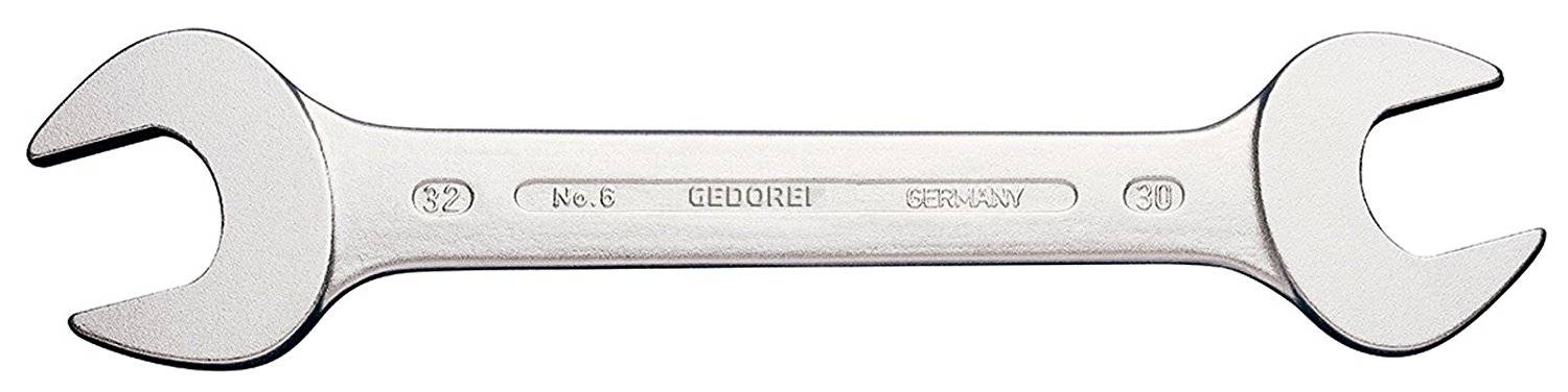 A silver double-ended spanner, sizes '32' and '30', marked with 'GEDORE'. Primarily used for tightening or loosening nuts and bolts.