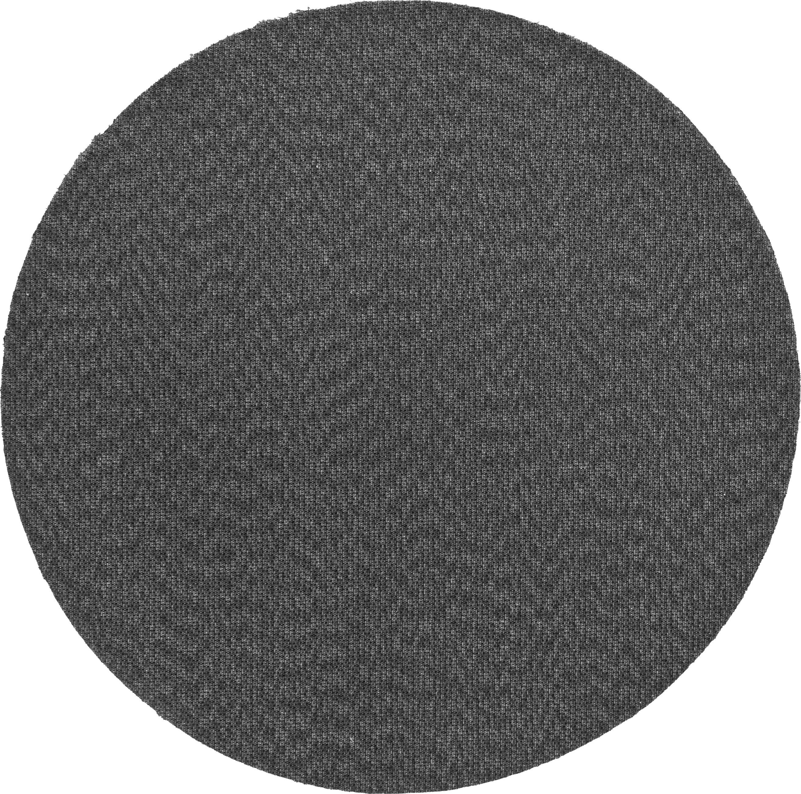 Grey, oval rug with a textured woven pattern.