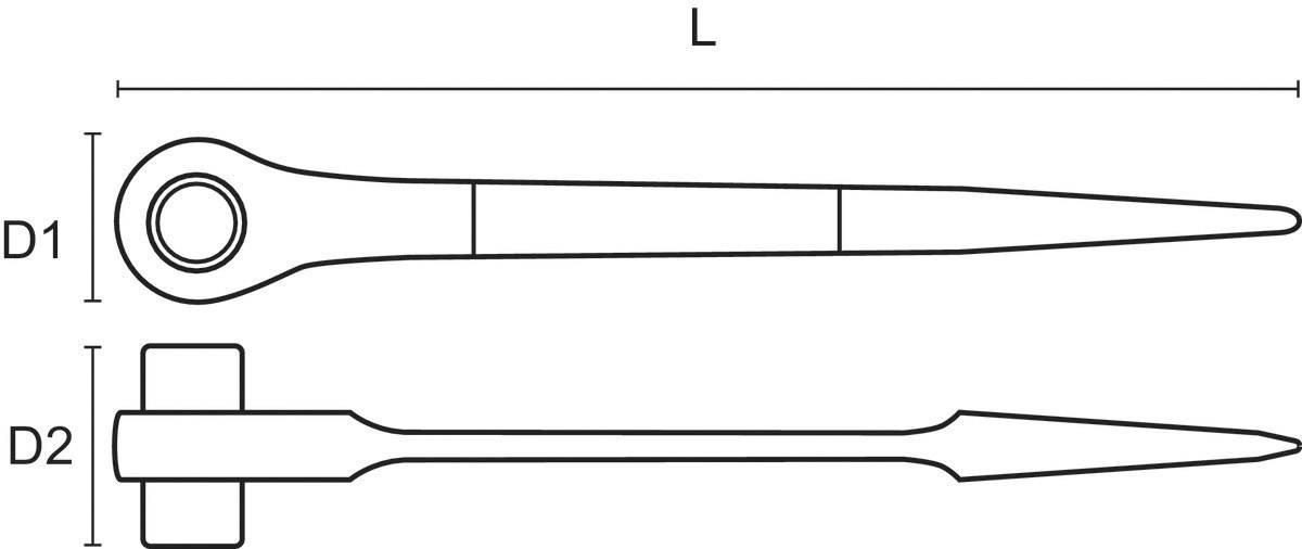 Technical drawing of a chisel with dimensions L (total length), D1 (head diameter) and D2 (shaft diameter).