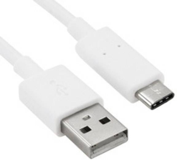 A white cable with a USB-A connector on one end and a USB-C connector on the other, suitable for charging and data transfer.