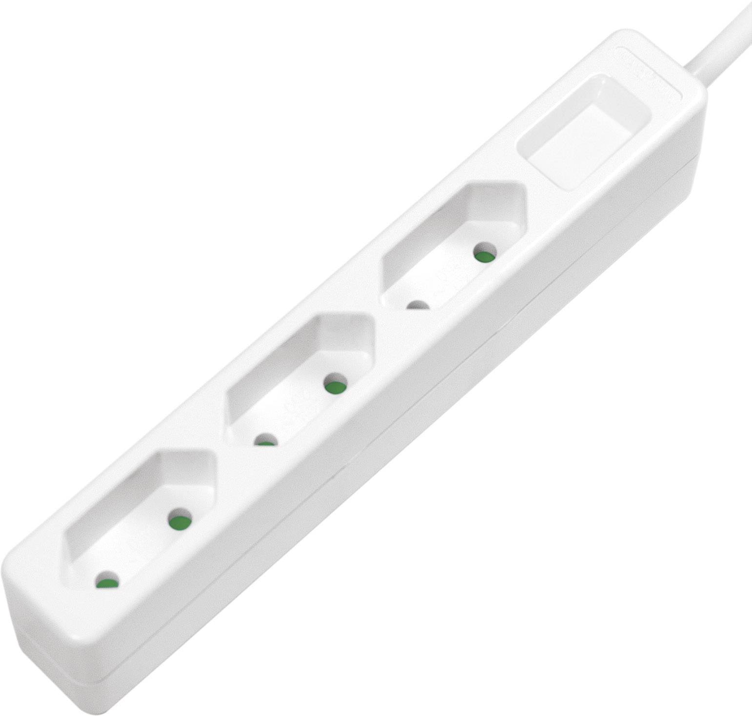 Three-way socket, white, with earthed plug sockets for connecting multiple electrical devices.