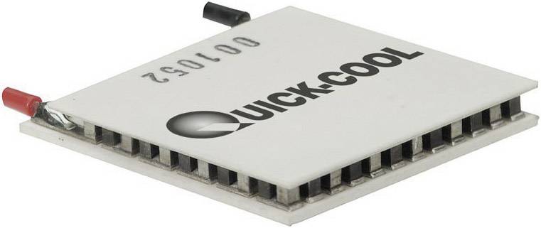 A rectangular thermal module with the inscription 'QUICK COOL' and two cables, one red, one black, at the sides.