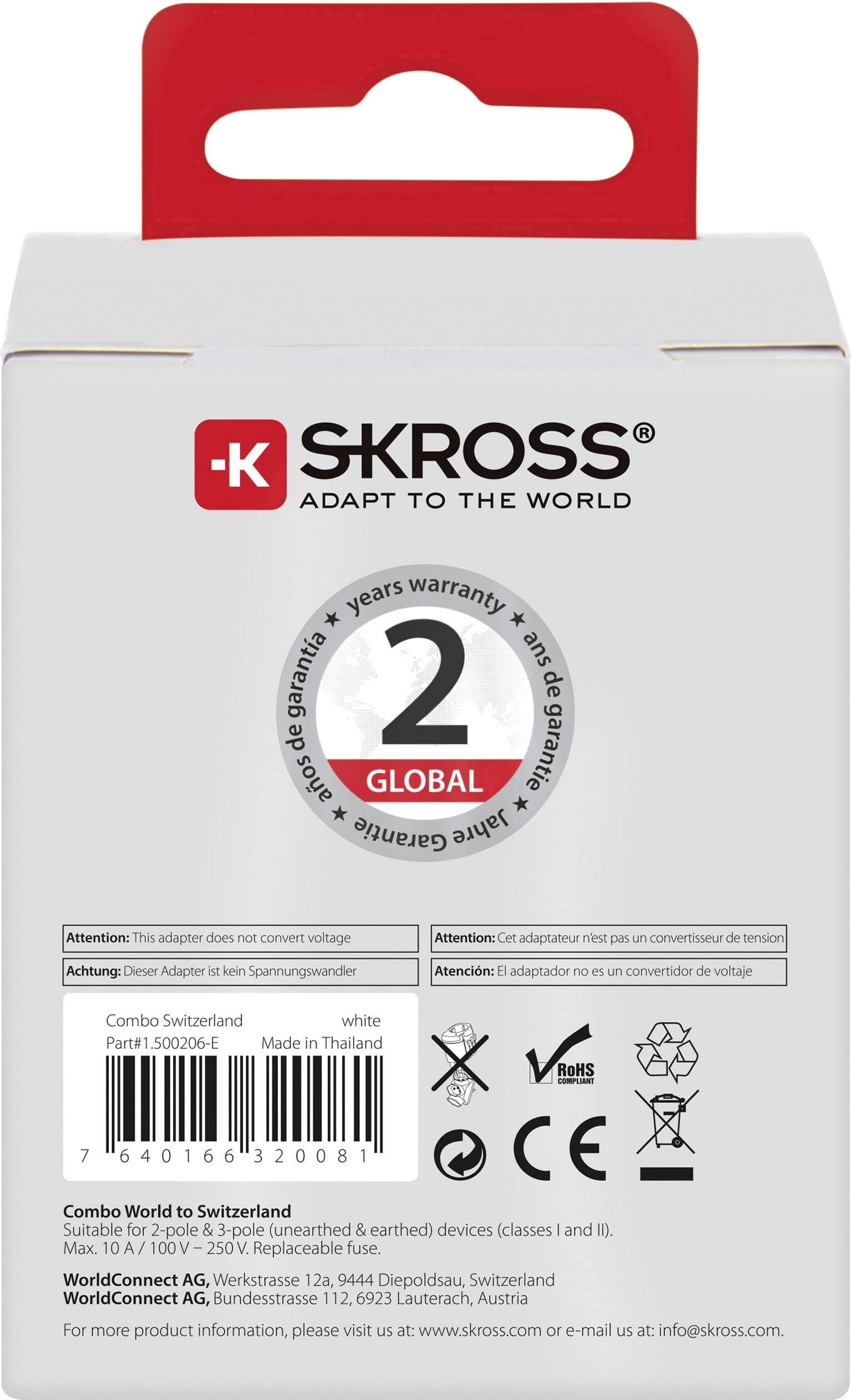 Skross 1.500206-E Travel adapter CO W to CH