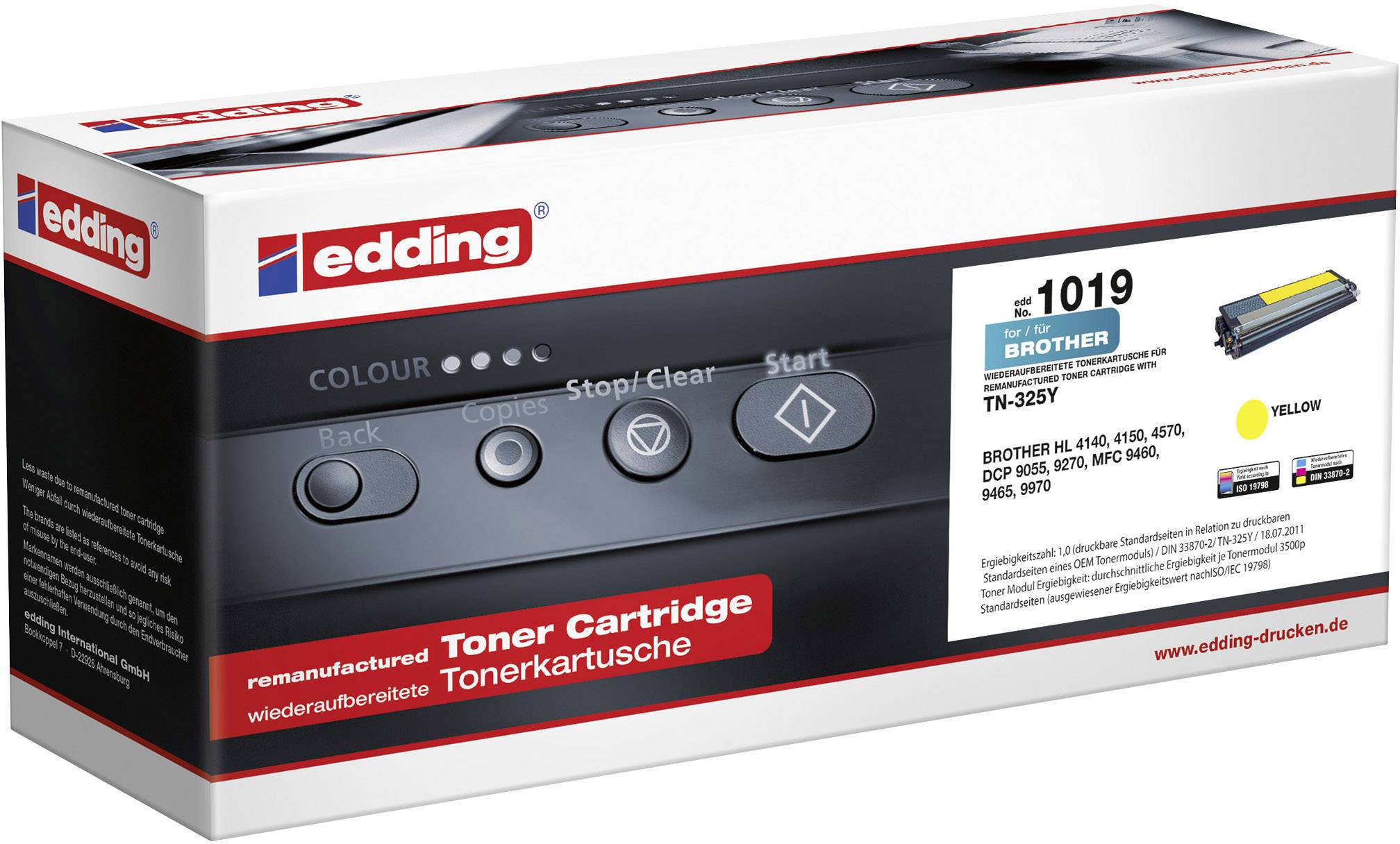 Edding Toner cartridge replaced Brother TN-325Y, TN325Y Compatible Yellow 3500 Sides edding 1019