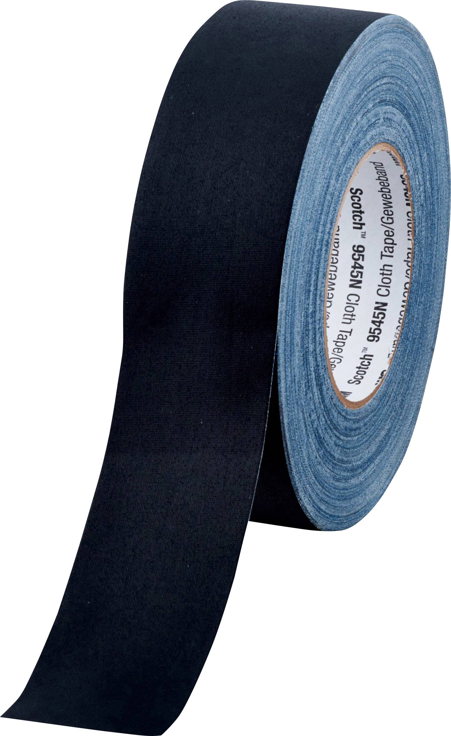 A roll of black adhesive tape with a partially unrolled section, printed on a cardboard core with technical details.