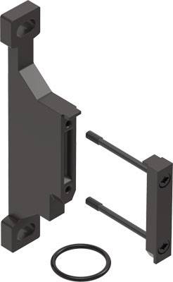 Technical drawing of an assembly kit with mounting bracket, screws, and sealing ring, for fastening components.