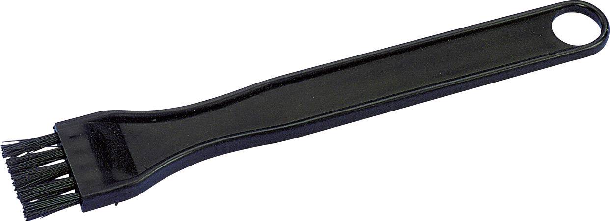 A black cleaning brush with long bristles, suitable for cleaning small electronic devices and hard-to-reach areas.