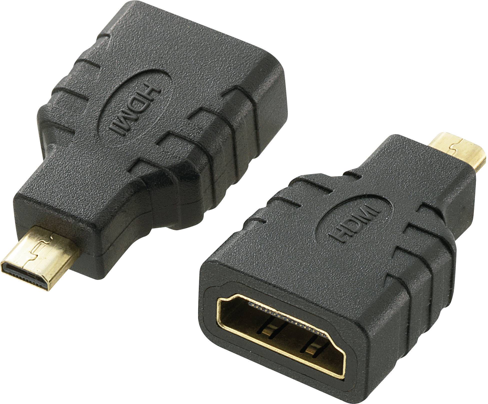 Two adapters, each with a micro-HDMI and a standard HDMI port. One shows the front side, the other the back side.