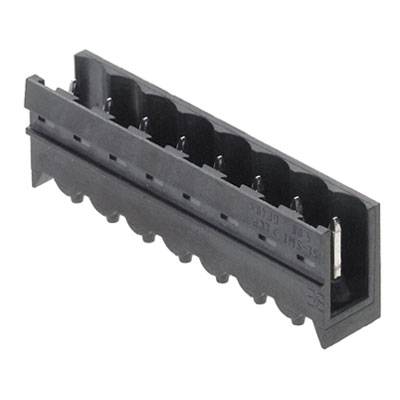 A black, rectangular connector with multiple metal pins, suitable for electronic connections on printed circuit boards.