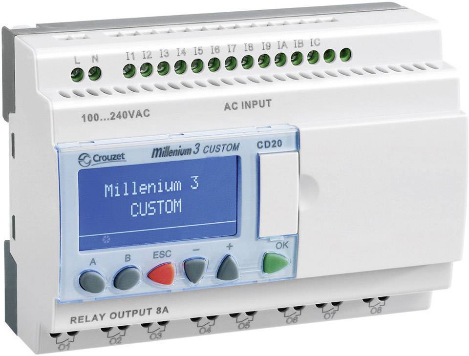 A control unit with the inscription 'Millenium 3 CUSTOM'. It has connections at the top and bottom for electrical cables.