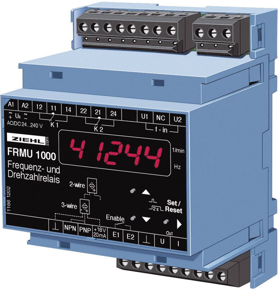Blue electronic control unit with digital display '41244'. Model: FRMU 1000 frequency and speed relay by ZIEHL.