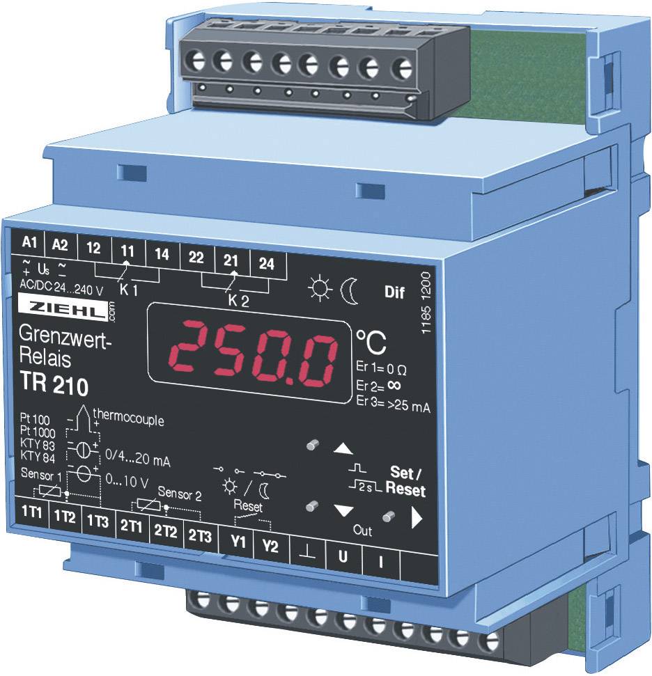 Ziehl TR 210 Temperature controller KTY -270 up to 1820 °C 5 A relay, Analogue current (L x W x H) 58 x 70 x 90 mm