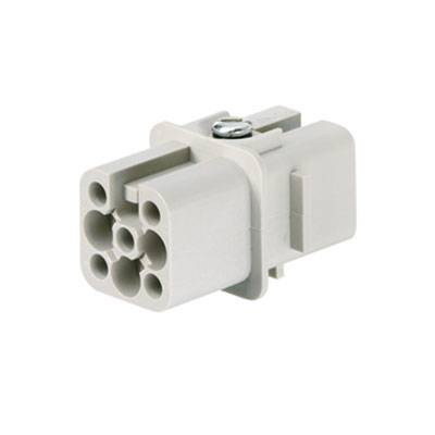A grey electrical connector with multiple openings, suitable for industrial applications to provide secure cable connection.