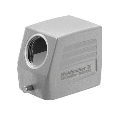 Grey rectangular housing by Weidmüller with printed 'HDC RockStar' text, side opening and screw fastening.