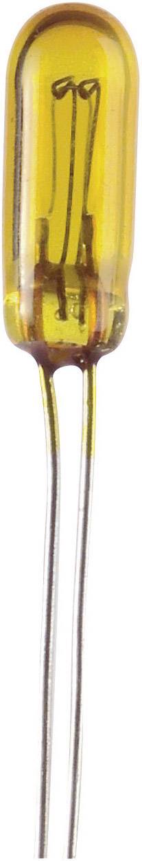 A yellow, small light bulb component with two metal contacts, typically used in electronic circuits.