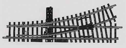 Railway points showing two track paths: a straight route and a diverging route to the right.