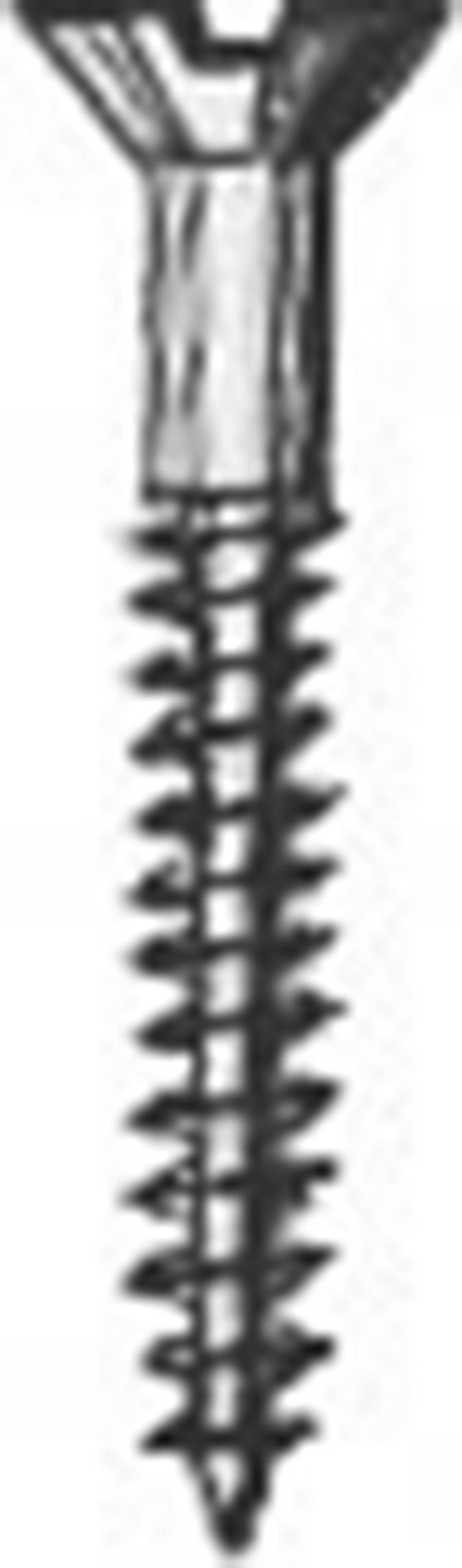 A technical drawing of a screw with a cross-head. The screw is fully visible and depicted in detail.