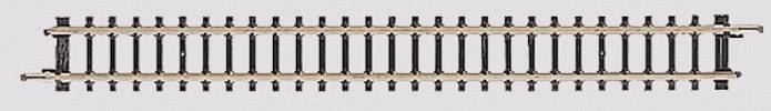 A straight model railway track section in brown, lying on a neutral background, for extending model railway layouts.