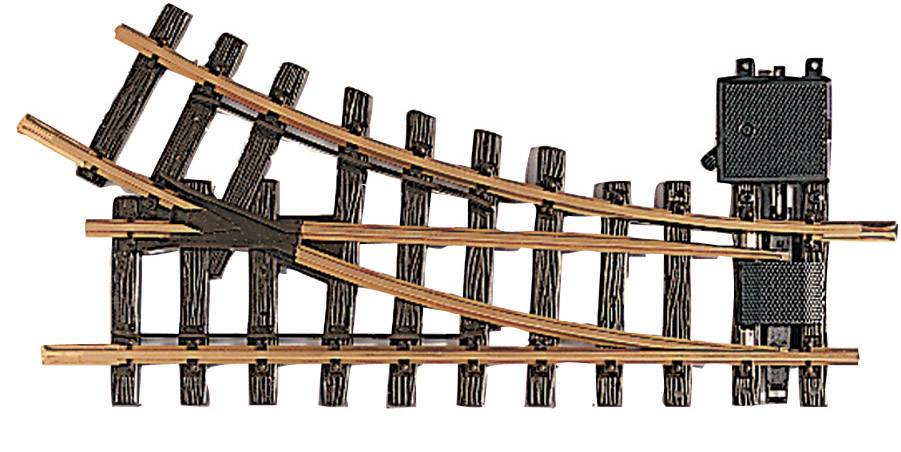 A model railway track with a point (or points), which allows two different travel directions. Rails have a switchable branch section.