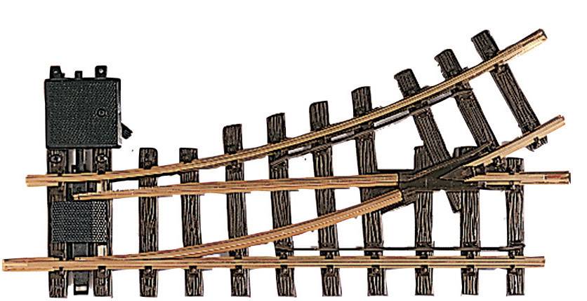 Model railway turnout made of wood and plastic, showing a branch on a route. Ideal for track design.