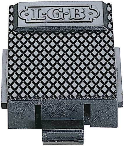 Black LGB protective sheet metal for model railway, with detailed structure. Primarily used for protective covering on tracks.