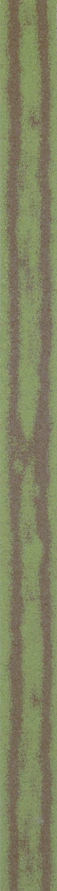 Abstract painting with vertical green and red stripes that blend together, creating a blurred appearance.