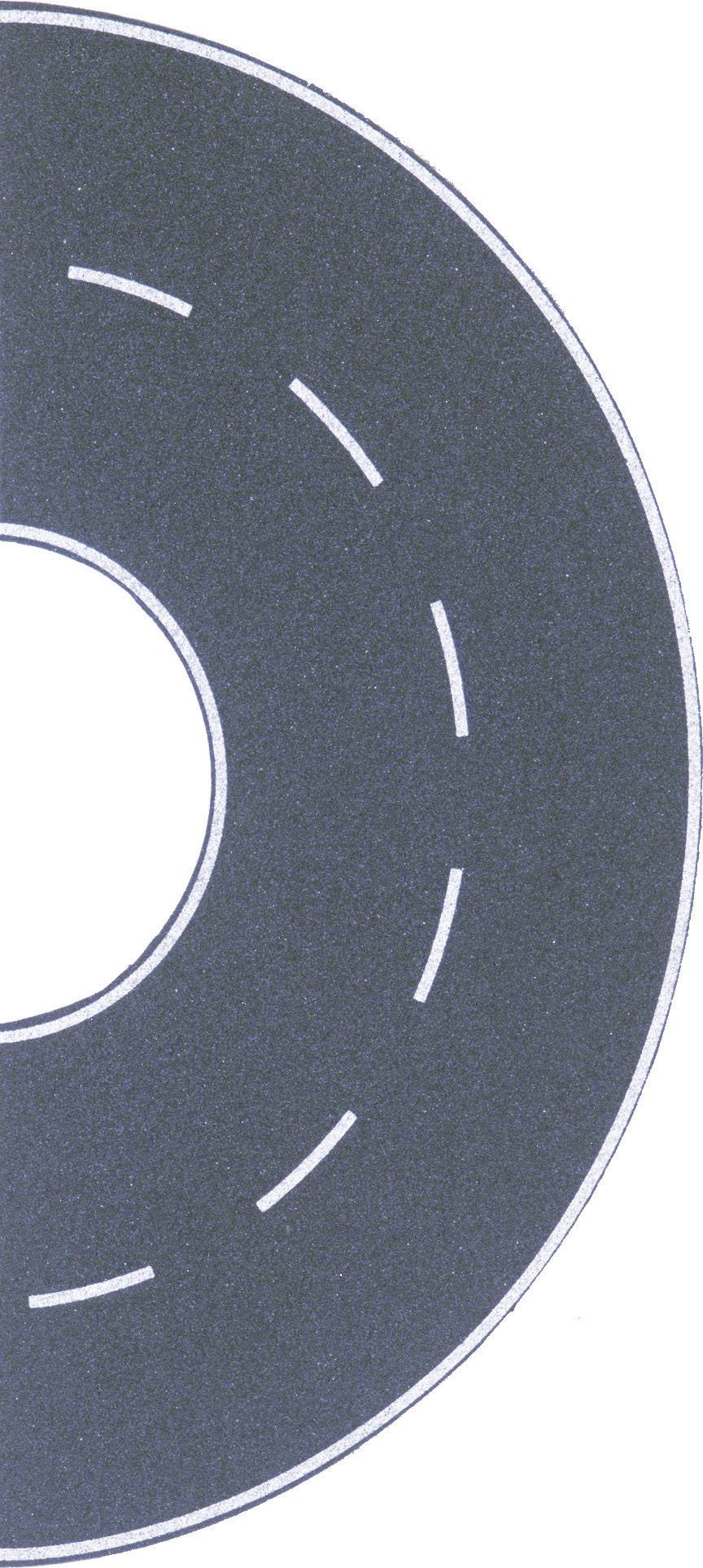 Half-circular road with a dashed centre line on a grey background.