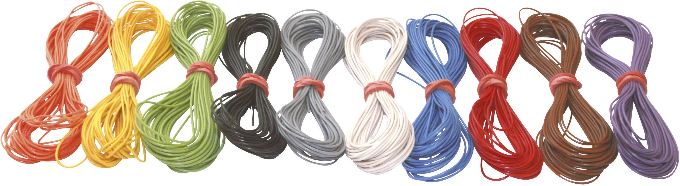 Nine bundles of coloured strings in the colours yellow, green, orange, grey, white, blue, red, brown and purple are arranged side by side.