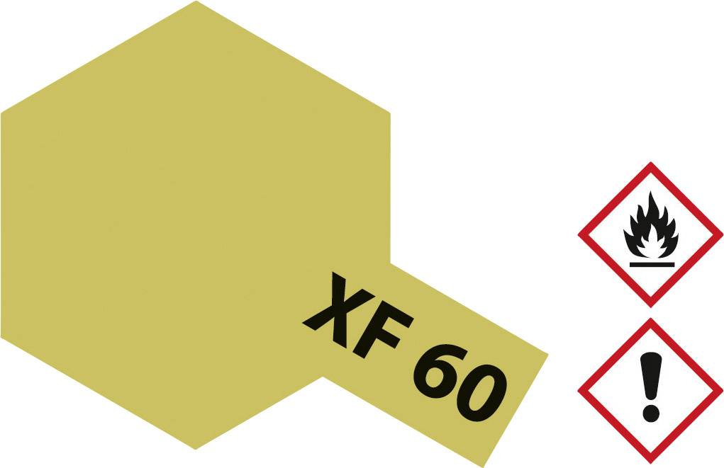 Warning label with a yellow hexagon marked 'XF 60' and hazard pictograms: Flame (flammable) and Exclamation Mark (caution).