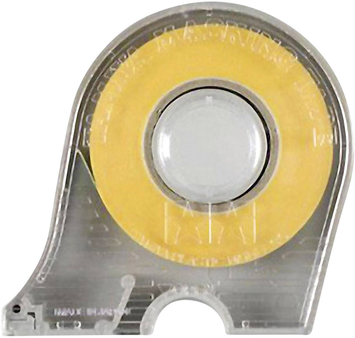Transparent sellotape dispenser with yellow tape, empty centre.