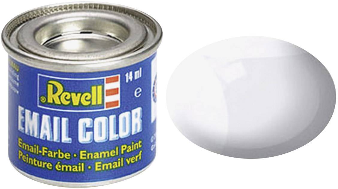 A tin of paint with the label 'Revell Email Colour', alongside a white paint droplet, symbolising the colour inside.