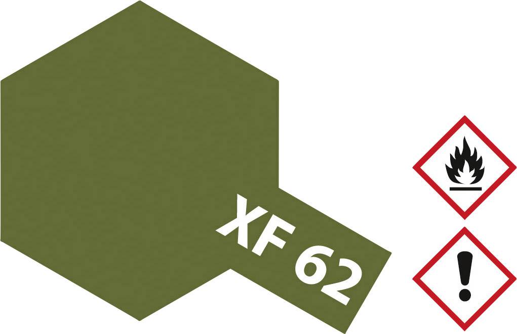 Green colour with the marking 'XF 62', next to symbols for flammability and warning.