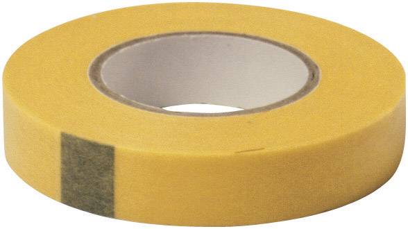 Yellow adhesive tape with a black stripe, rolled up.