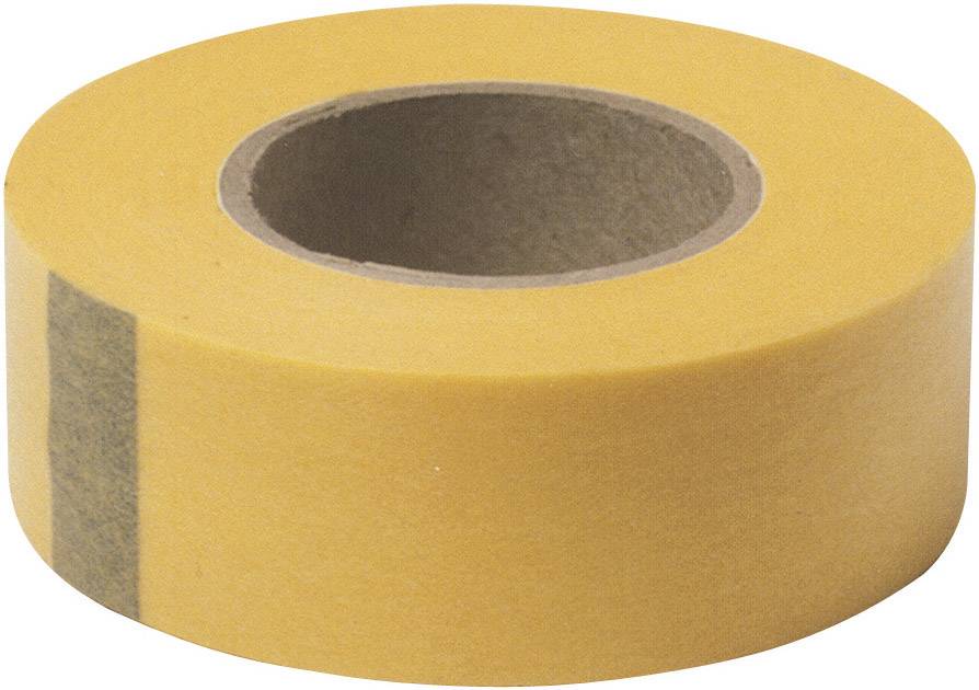 A roll of yellow adhesive tape with a dark stripe along the side.