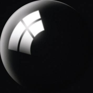 A black sphere with reflective, white, geometric shapes, creating an abstract, more modern look.