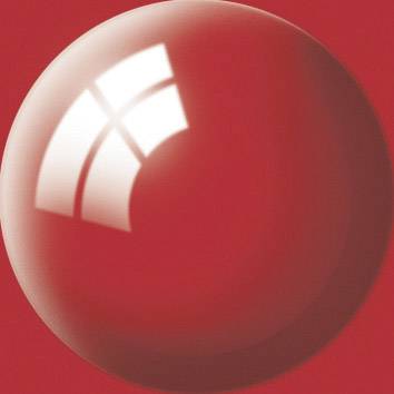 Red sphere with reflective, curved white lines on a bright red background.