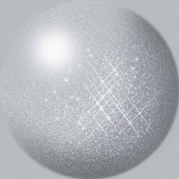 Circular, shimmering sphere with a glittering surface, reflecting light.
