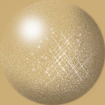 A golden, glistening sphere with a bright spotlight on the left side. The surface reflects the light in a sparkling manner.
