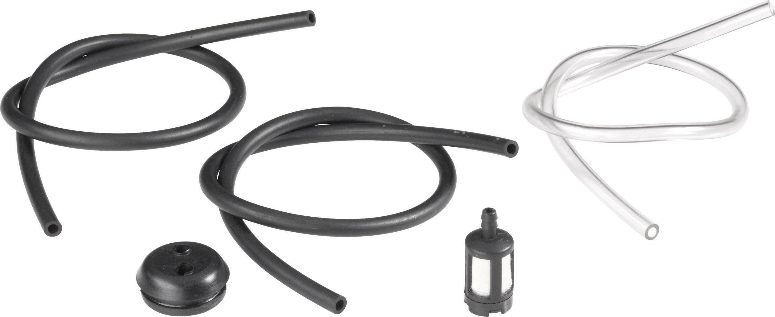 Set of three black hoses, one white hose, a black sealing ring, and a transparent filter.
