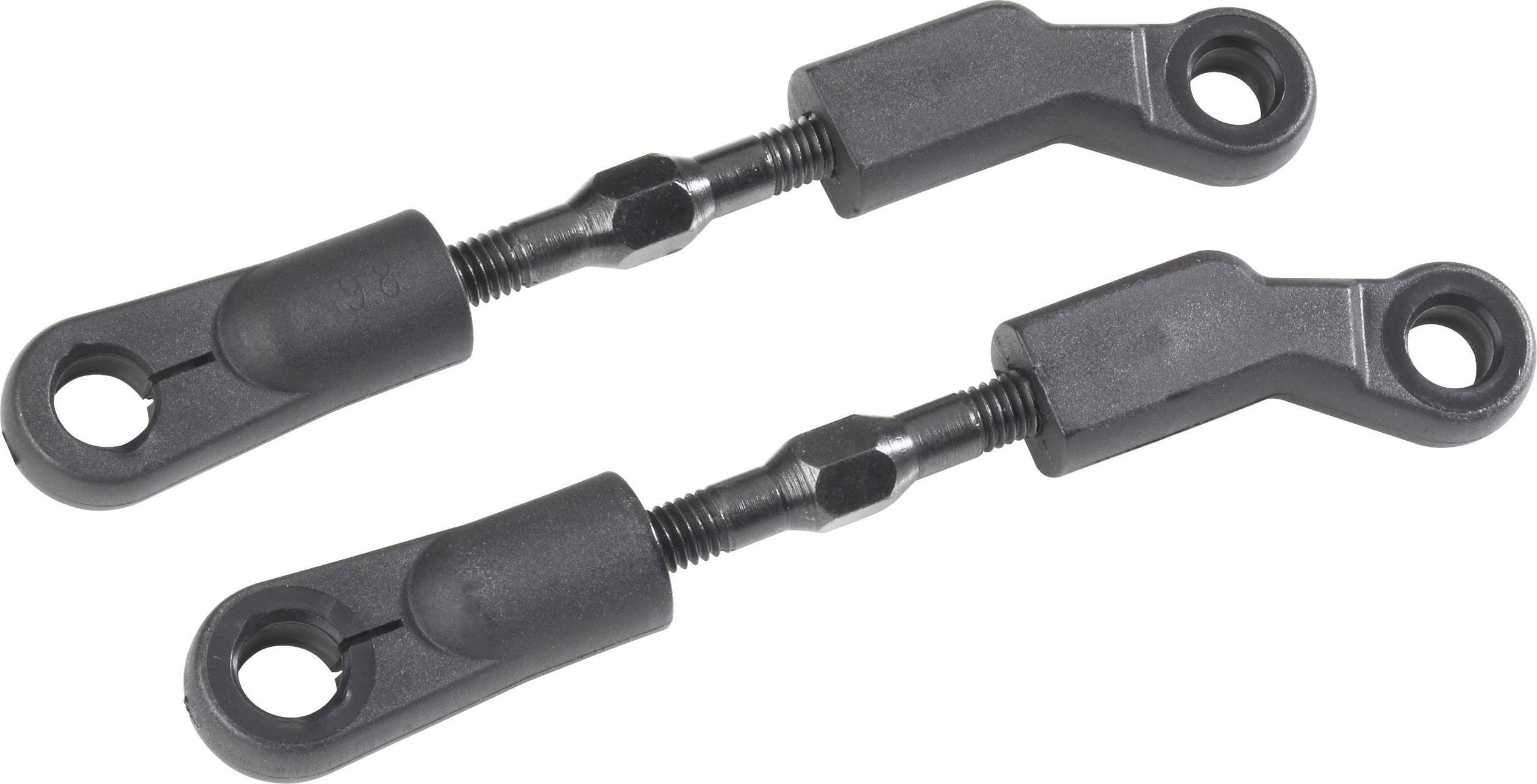 Two black plastic articulated rods lying side by side, with adjustable threaded rods in the centre.