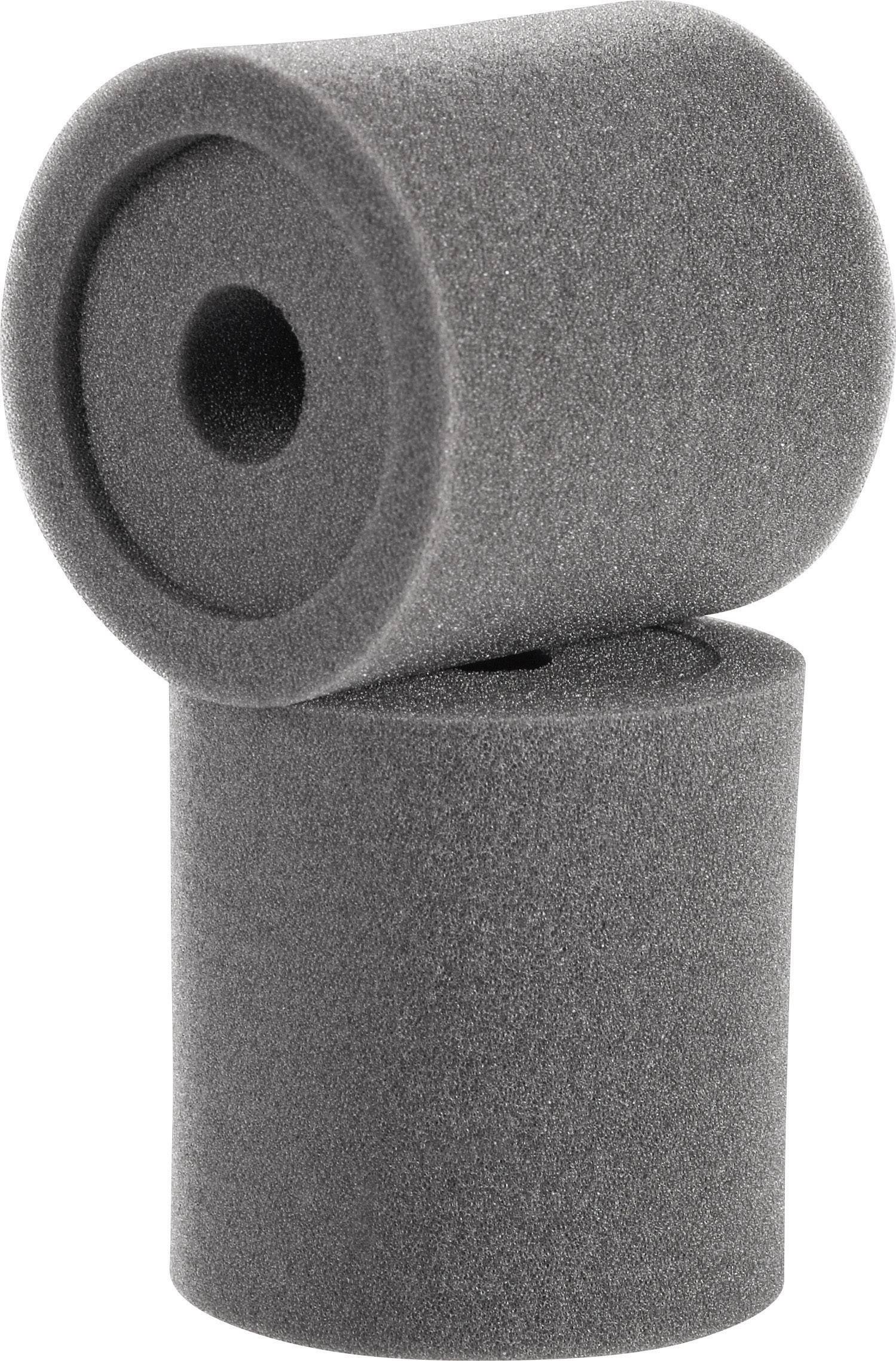 Two stacked, cylindrical foam rollers in dark grey; the upper roller has a central, hollow hole.