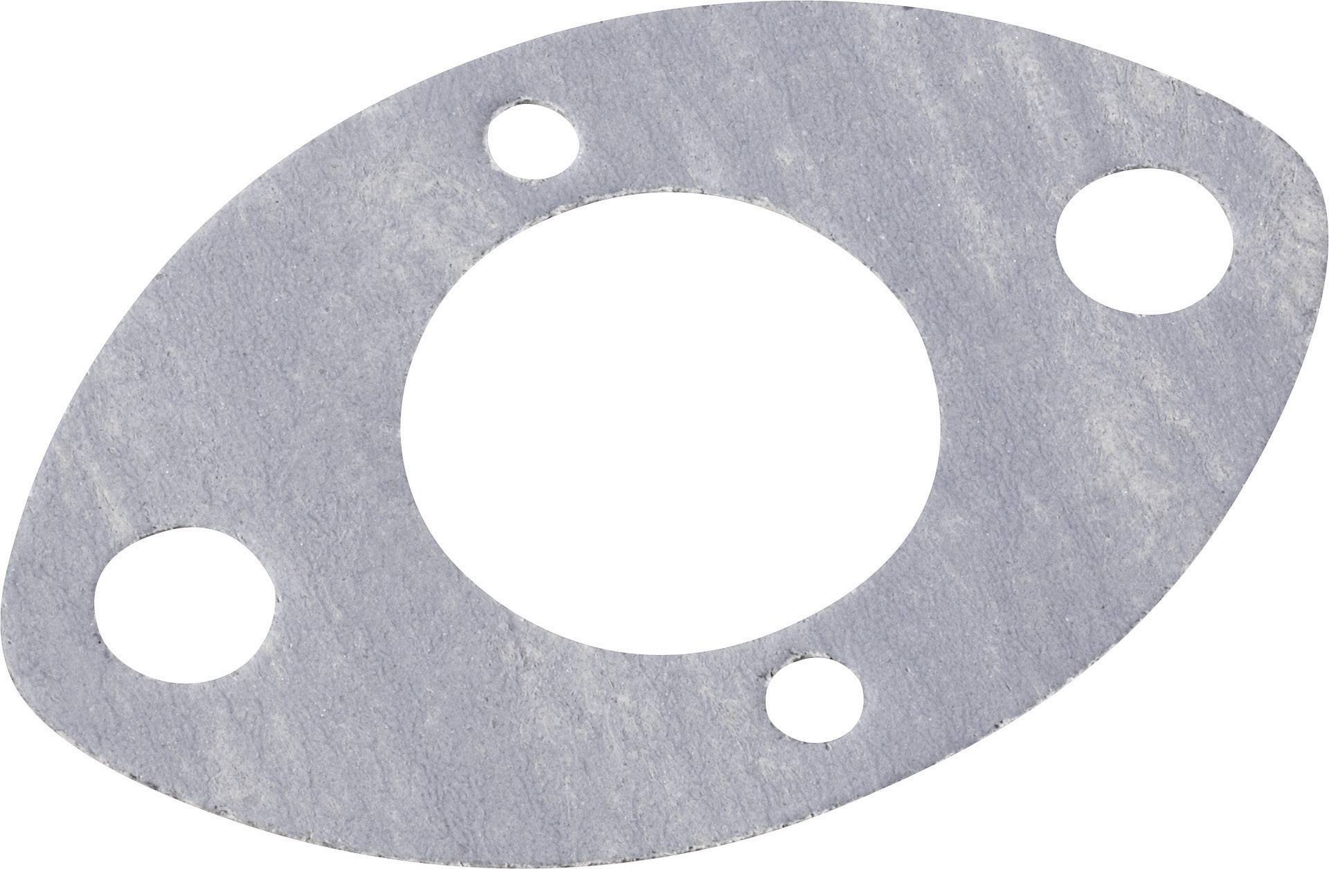 Oval-shaped seal with three holes, two at the ends and one in the middle, on a white background. It is used in mechanical engineering.