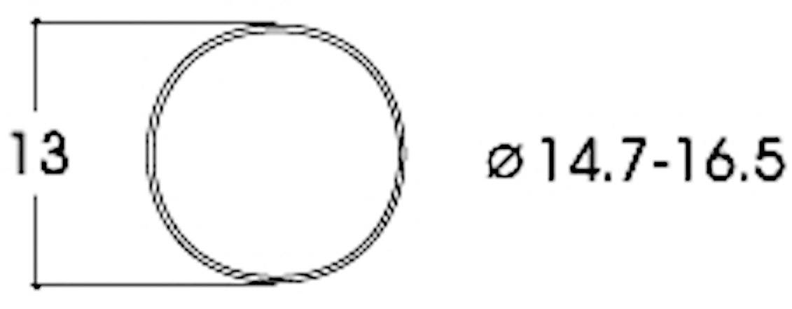 Technical drawing of a circle with diameter indication: 'Ø 14.7-16.5' and lateral size of 13. Dimensions in millimetres.