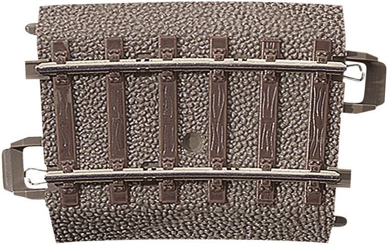 A short section of model railway track in brown, with visible sleepers and two metal rails, for model railway construction.