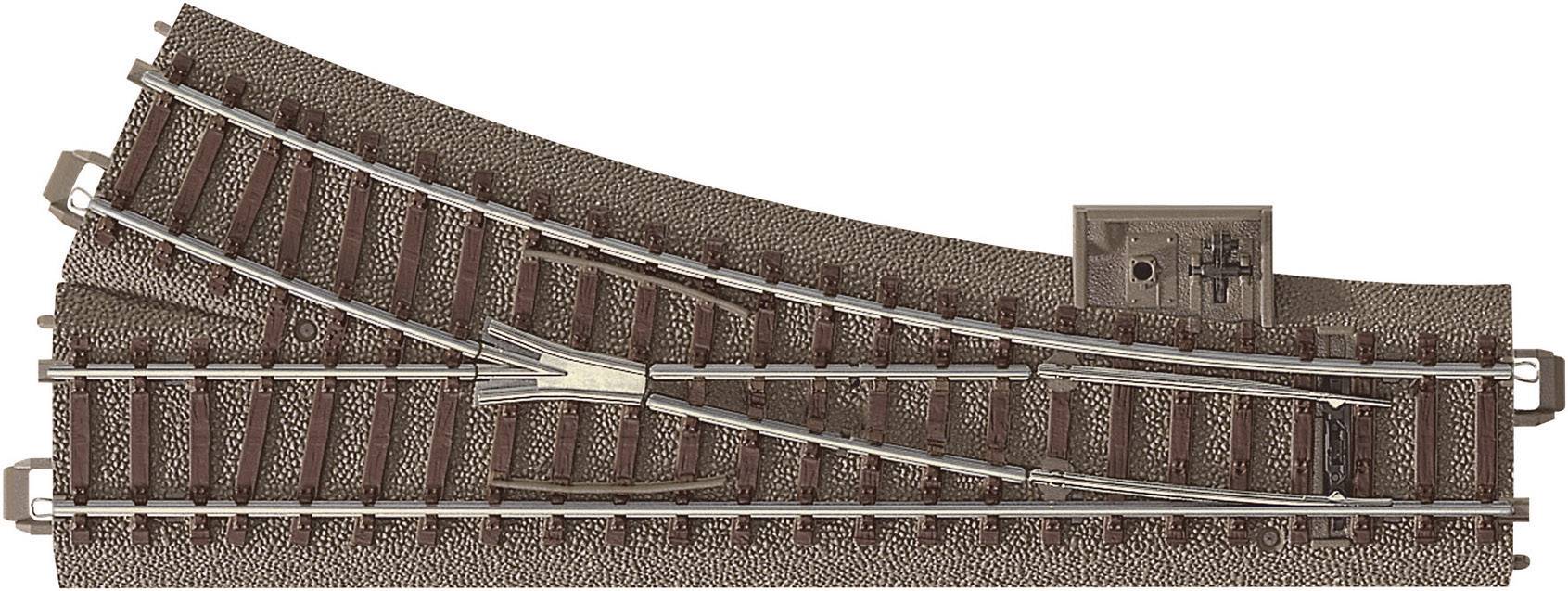 Plastic railway point, model railway component for model train sets. Top surface shows track junction with realistic design.