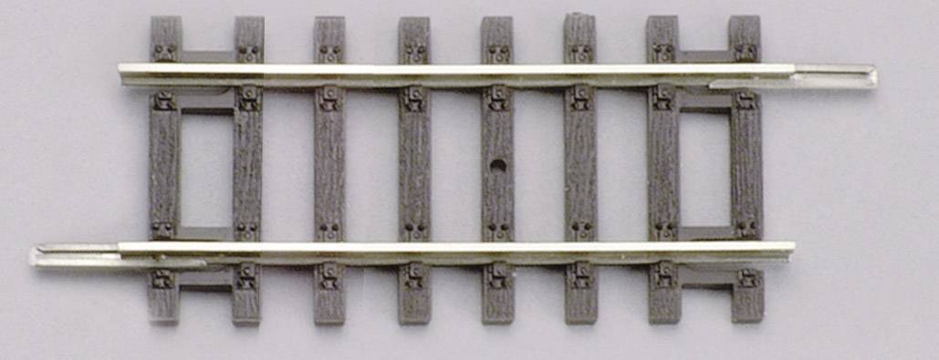 Section of track made from wood and metal, suitable for model railways, showing details of rail construction and sleeper arrangement.