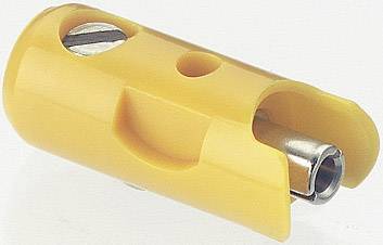 A yellow pencil sharpener with a metallic blade, suitable for cosmetic pencils.
