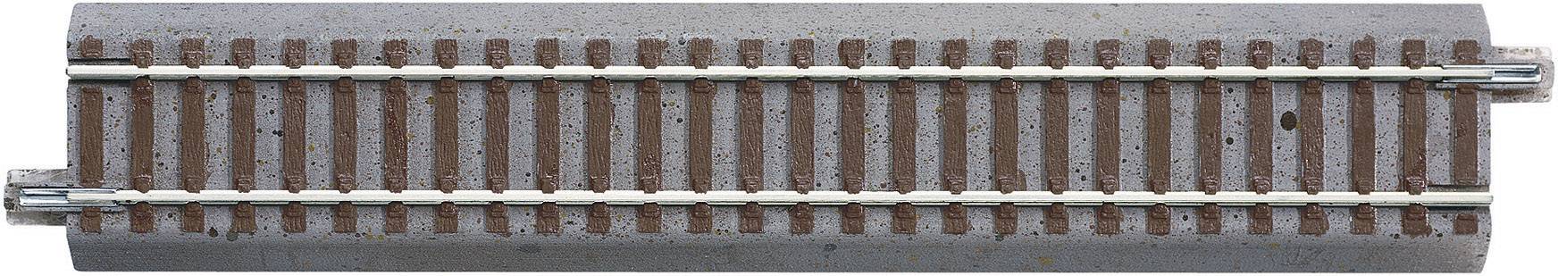 Section of track made from grey concrete with metal rails, suitable for model railway layouts.